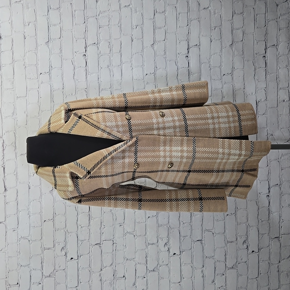 Anne Klein Plaid Open Front Sweater Blazer - Size Large